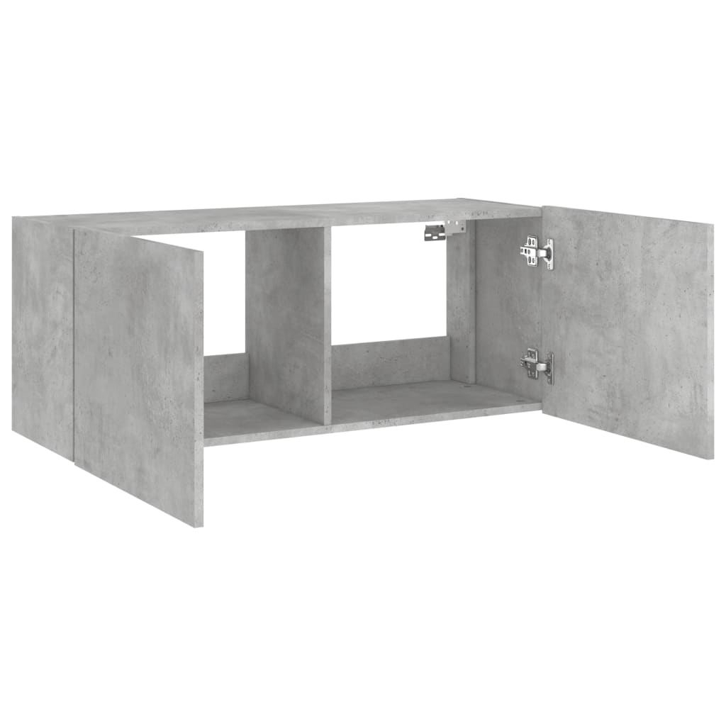 vidaXL TV Wall Cabinet with LED Lights Concrete Grey 100x35x41 cm
