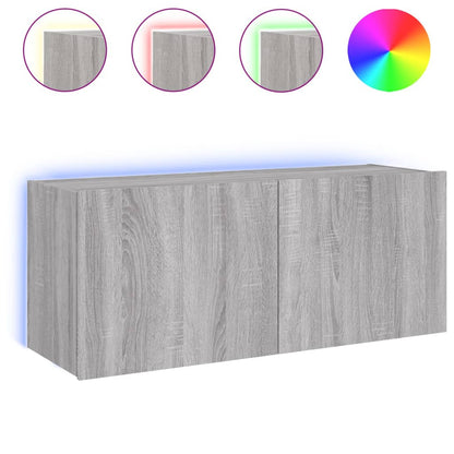 vidaXL TV Wall Cabinet with LED Lights Grey Sonoma 100x35x41 cm