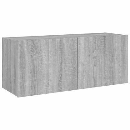vidaXL TV Wall Cabinet with LED Lights Grey Sonoma 100x35x41 cm