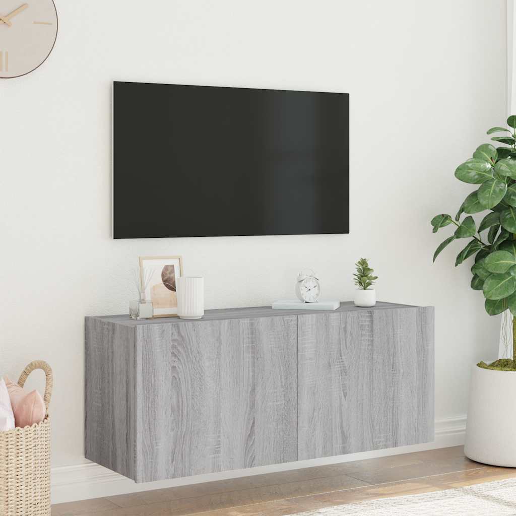 vidaXL TV Wall Cabinet with LED Lights Grey Sonoma 100x35x41 cm
