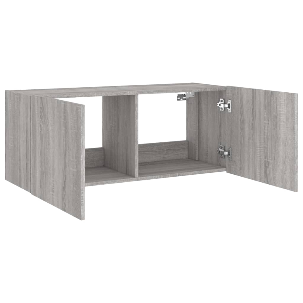 vidaXL TV Wall Cabinet with LED Lights Grey Sonoma 100x35x41 cm