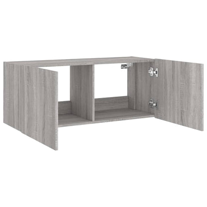 vidaXL TV Wall Cabinet with LED Lights Grey Sonoma 100x35x41 cm