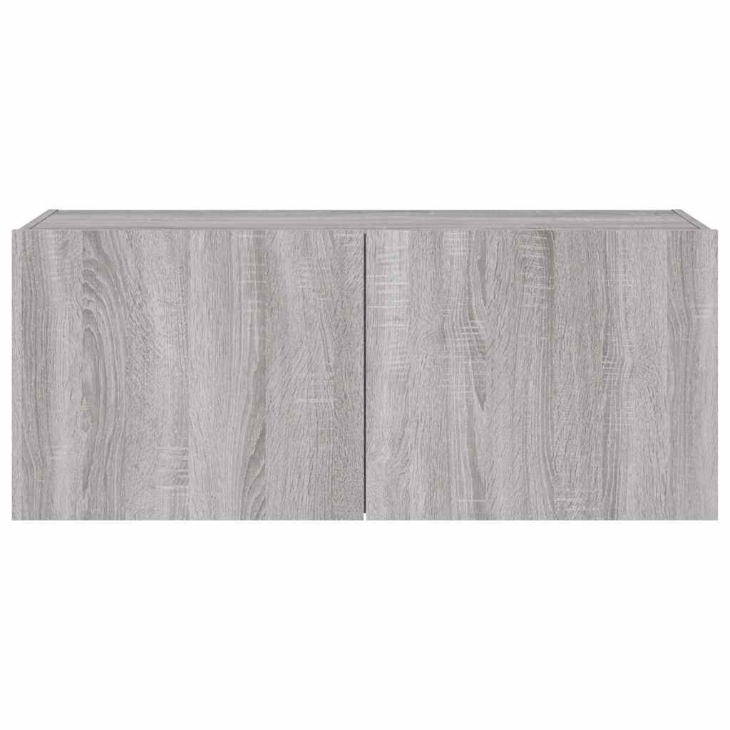 vidaXL TV Wall Cabinet with LED Lights Grey Sonoma 100x35x41 cm