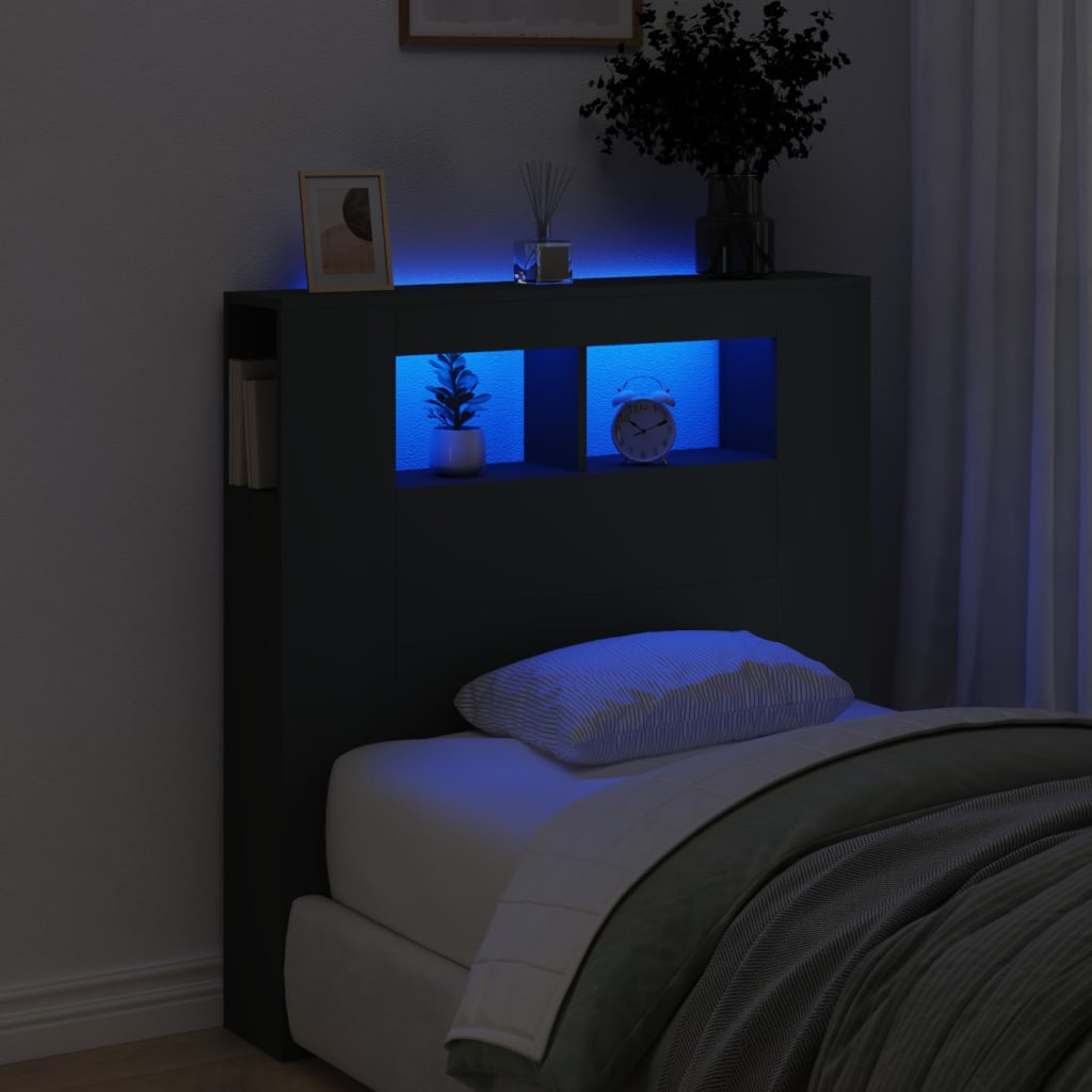 vidaXL LED Headboard Black 100x18,5x103,5 cm Engineered Wood