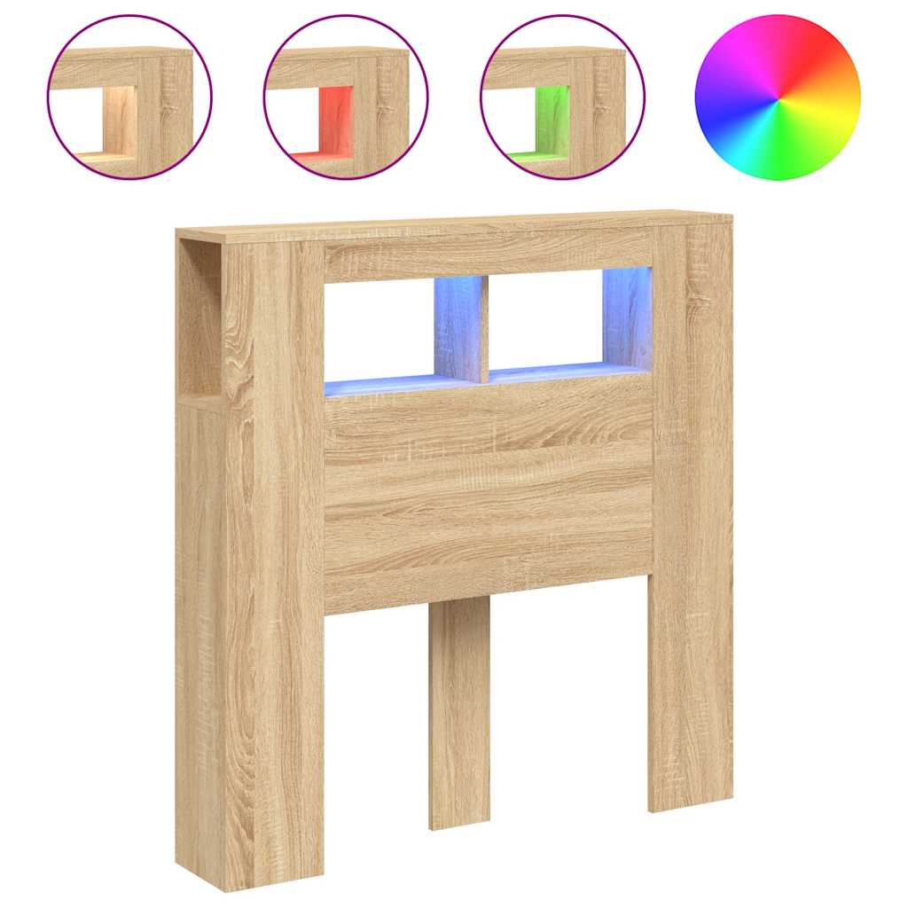 vidaXL LED Headboard Sonoma Oak 100x18,5x103,5 cm Engineered Wood
