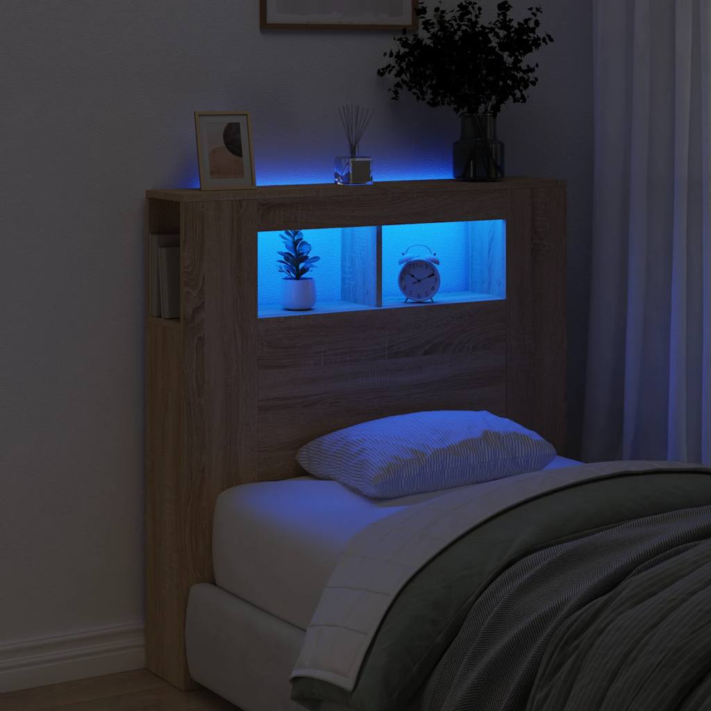 vidaXL LED Headboard Sonoma Oak 100x18,5x103,5 cm Engineered Wood
