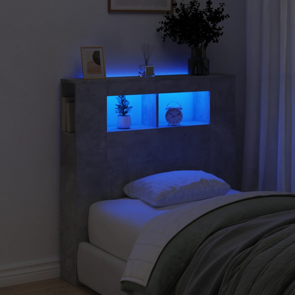 vidaXL LED Headboard Concrete Grey 100x18,5x103,5 cm Engineered Wood