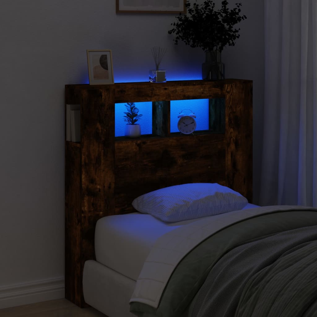 vidaXL LED Headboard Smoked Oak 100x18,5x103,5 cm Engineered Wood