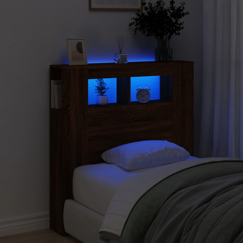 vidaXL LED Headboard Brown Oak 100x18,5x103,5 cm Engineered Wood