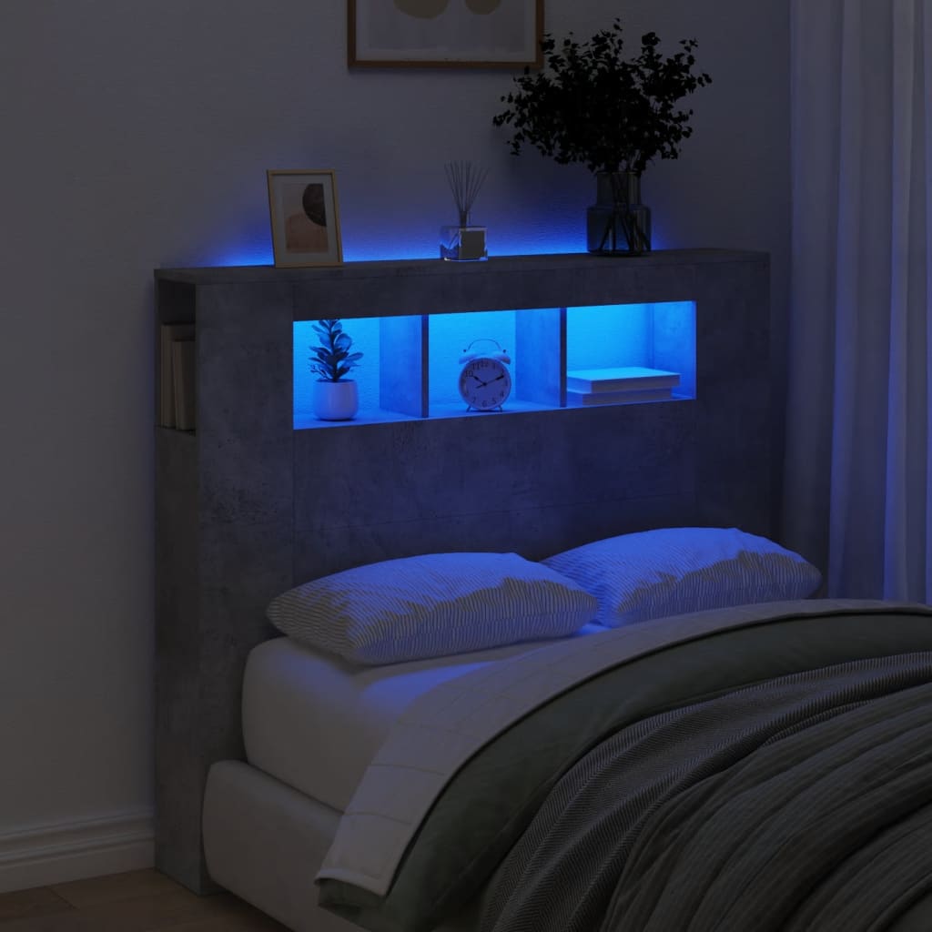 vidaXL LED Headboard Concrete Grey 120x18,5x103,5 cm Engineered Wood