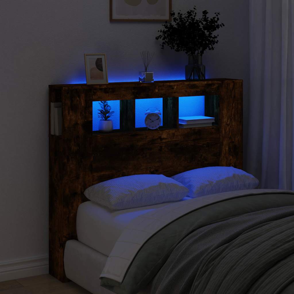 vidaXL LED Headboard Smoked Oak 120x18,5x103,5 cm Engineered Wood