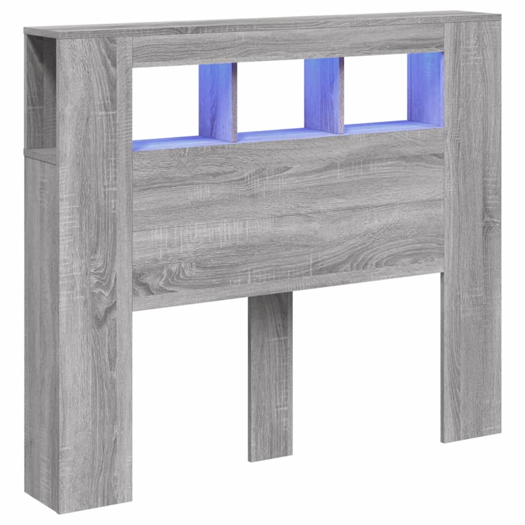 vidaXL LED Headboard Grey Sonoma 120x18,5x103,5 cm Engineered Wood