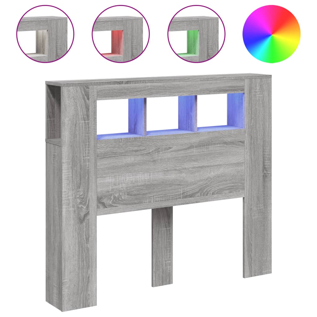 vidaXL LED Headboard Grey Sonoma 120x18,5x103,5 cm Engineered Wood