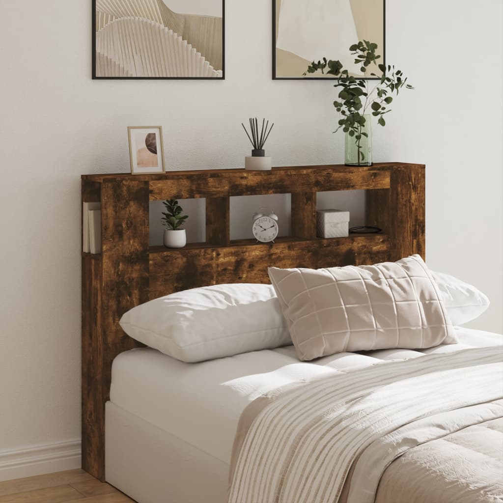 vidaXL LED Headboard Smoked Oak 140x18,5x103,5 cm Engineered Wood
