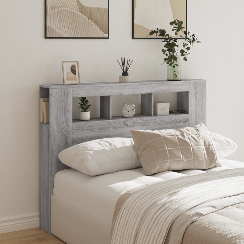 vidaXL LED Headboard Grey Sonoma 140x18,5x103,5 cm Engineered Wood