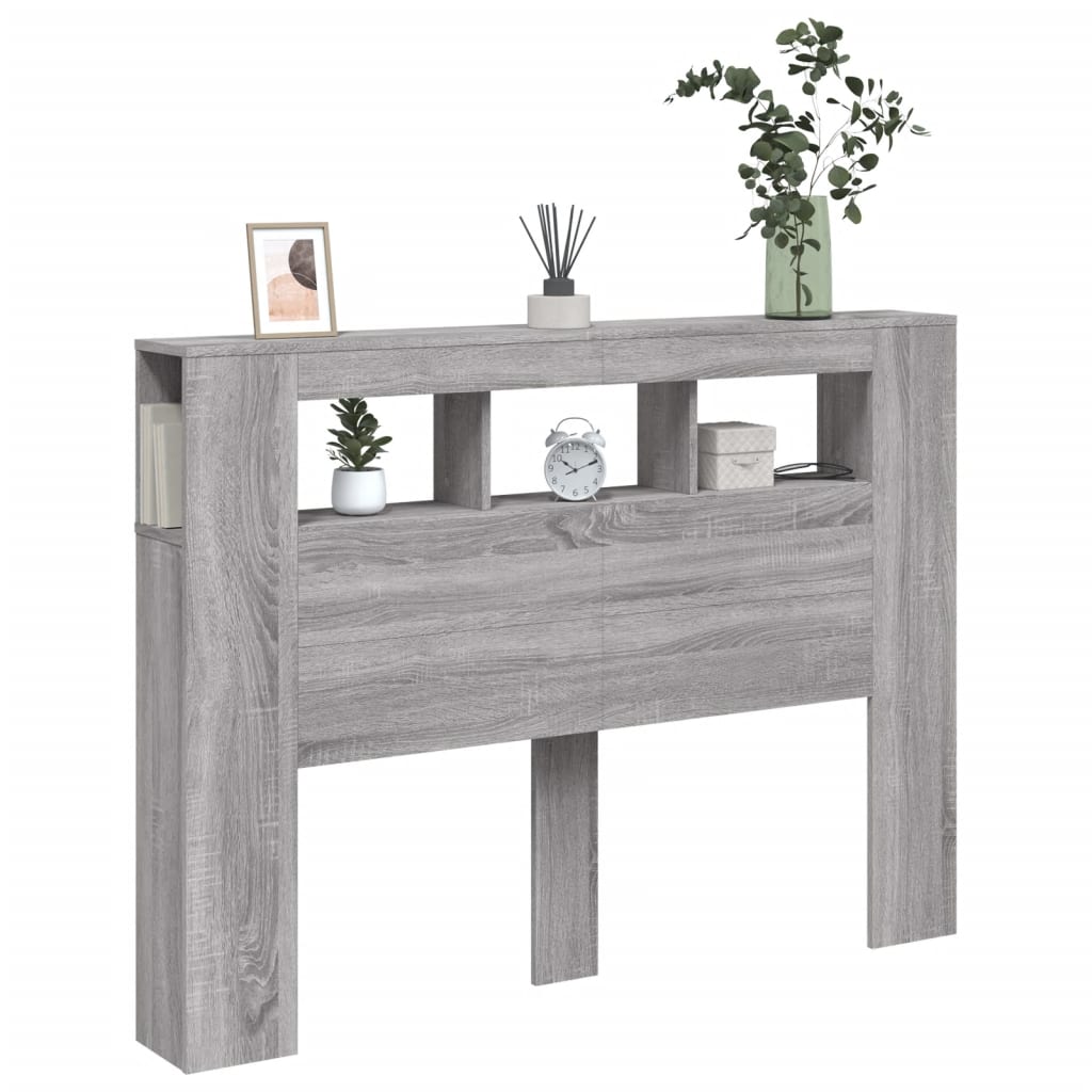 vidaXL LED Headboard Grey Sonoma 140x18,5x103,5 cm Engineered Wood