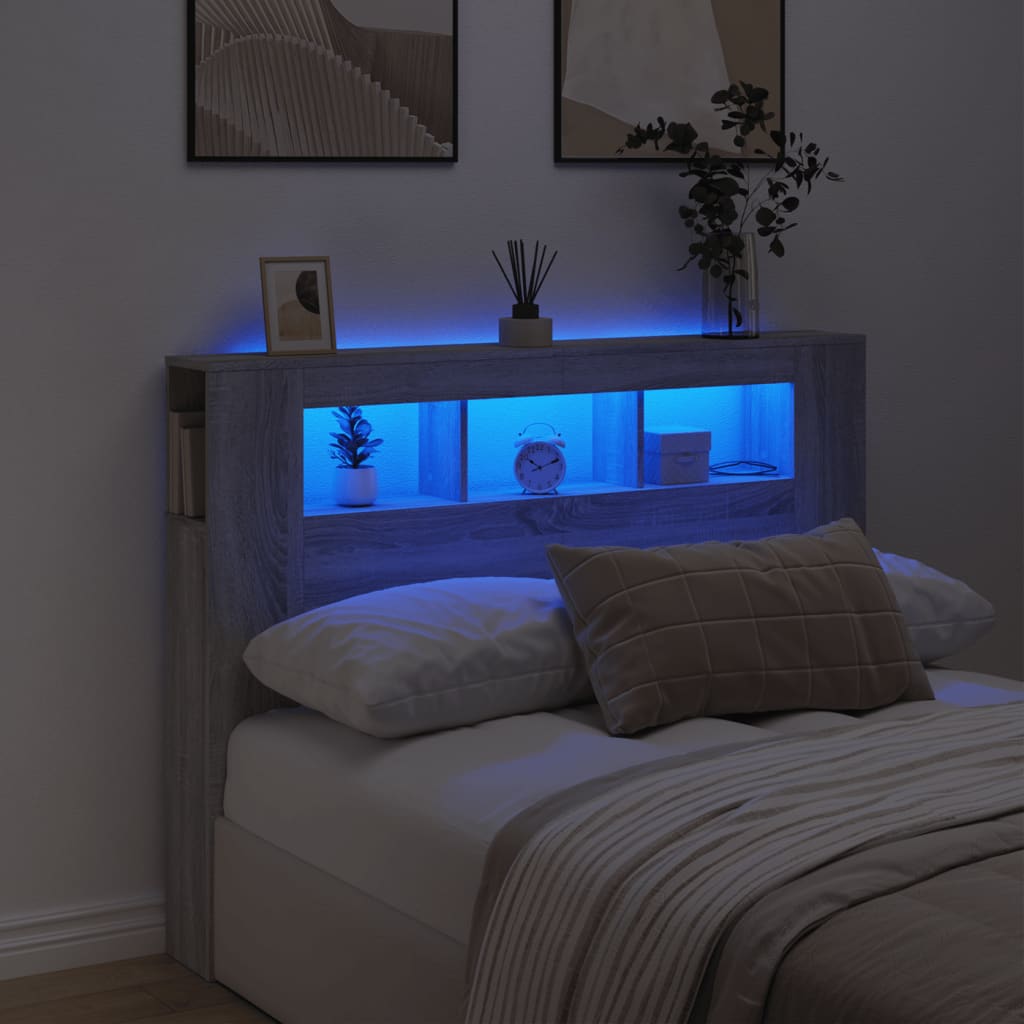 vidaXL LED Headboard Grey Sonoma 140x18,5x103,5 cm Engineered Wood
