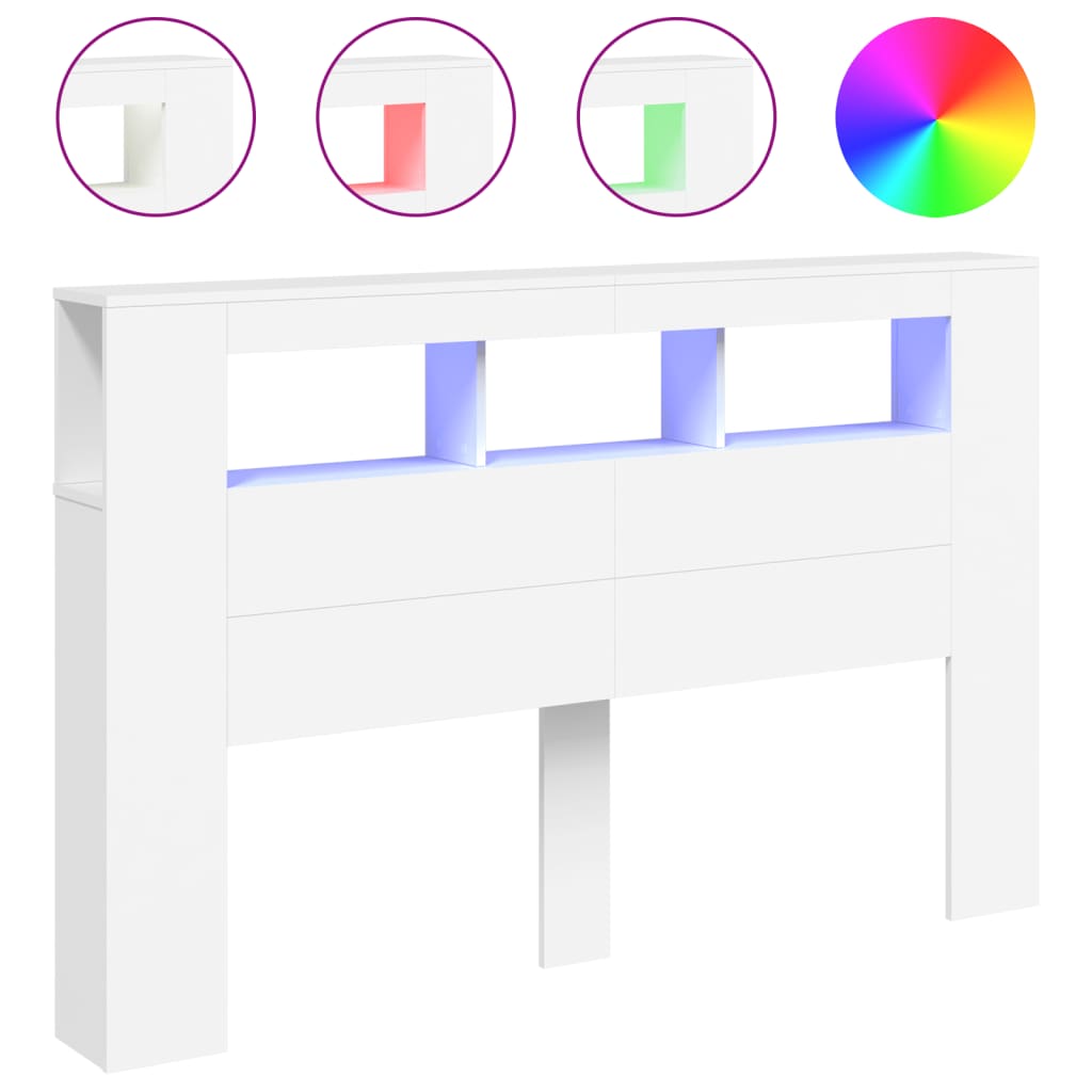 vidaXL LED Headboard White 160x18,5x103,5 cm Engineered Wood