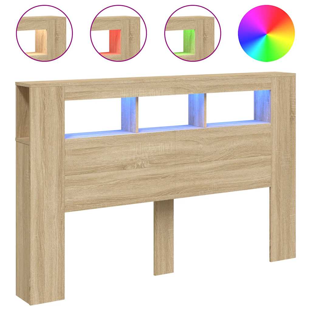 vidaXL LED Headboard Sonoma Oak 160x18,5x103,5 cm Engineered Wood