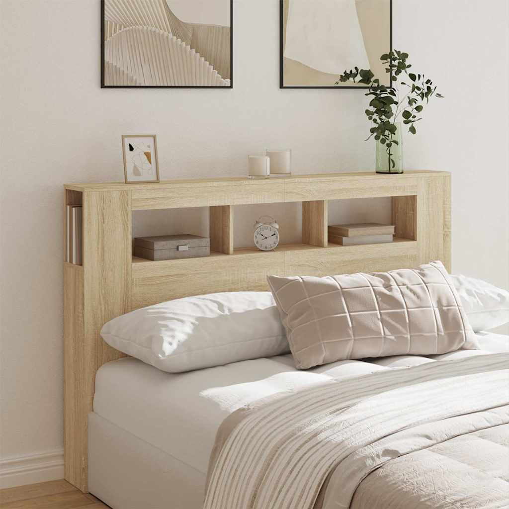 vidaXL LED Headboard Sonoma Oak 160x18,5x103,5 cm Engineered Wood