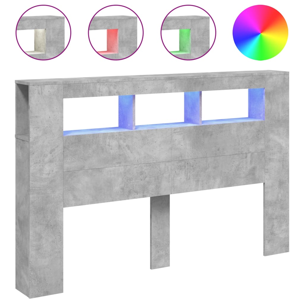 vidaXL LED Headboard Concrete Grey 160x18,5x103,5 cm Engineered Wood