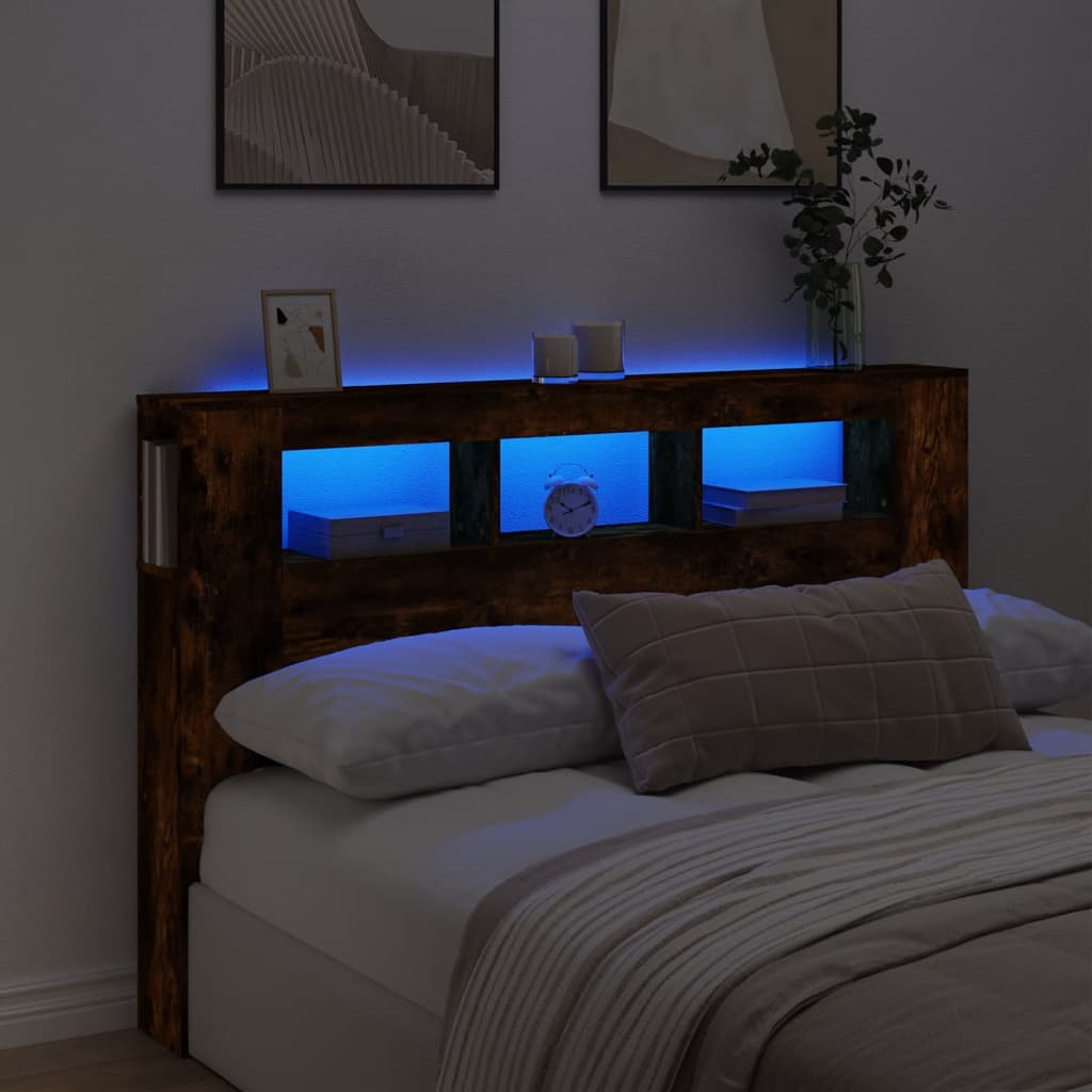 vidaXL LED Headboard Smoked Oak 160x18,5x103,5 cm Engineered Wood