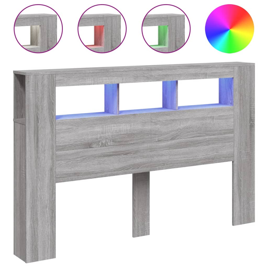 vidaXL LED Headboard Grey Sonoma 160x18.5x103.5 cm Engineered Wood