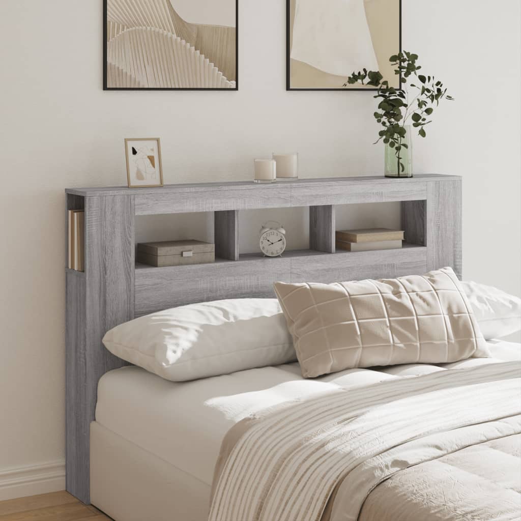 vidaXL LED Headboard Grey Sonoma 160x18,5x103,5 cm Engineered Wood