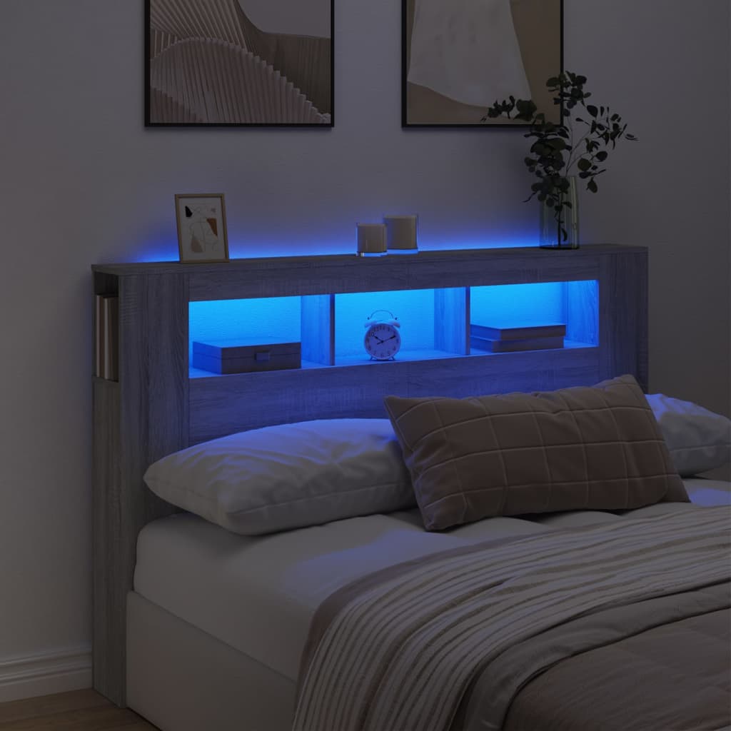 vidaXL LED Headboard Grey Sonoma 160x18.5x103.5 cm Engineered Wood