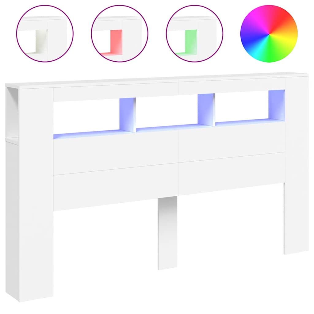 vidaXL LED Headboard White 180x18,5x103,5 cm Engineered Wood