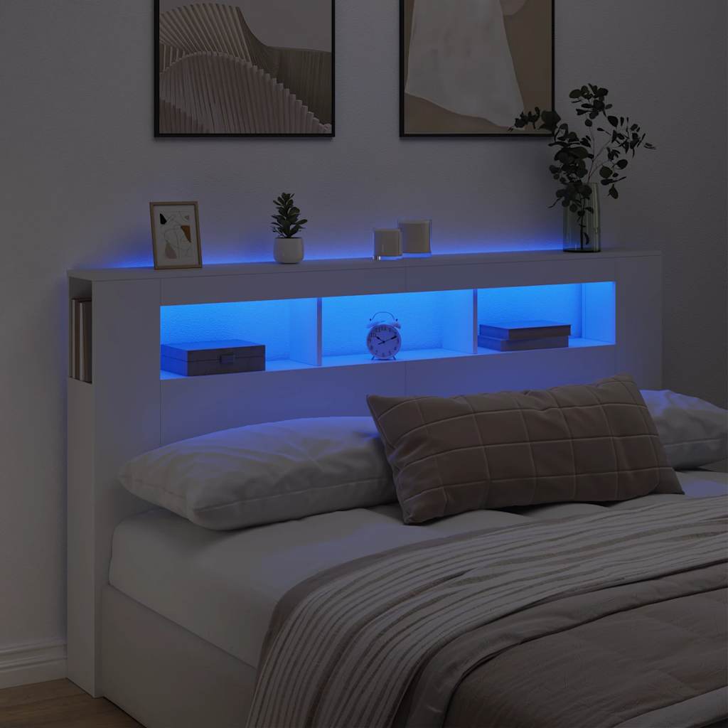 vidaXL LED Headboard White 180x18,5x103,5 cm Engineered Wood