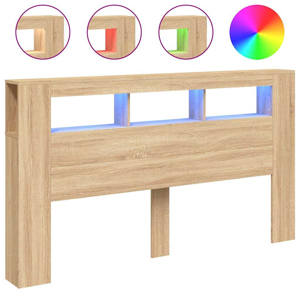 vidaXL LED Headboard Sonoma Oak 180x18,5x103,5 cm Engineered Wood