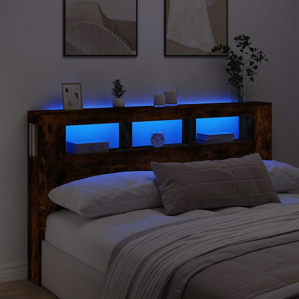 vidaXL LED Headboard Smoked Oak 180x18,5x103,5 cm Engineered Wood