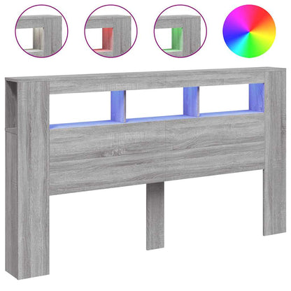 vidaXL LED Headboard Grey Sonoma 180x18,5x103,5 cm Engineered Wood