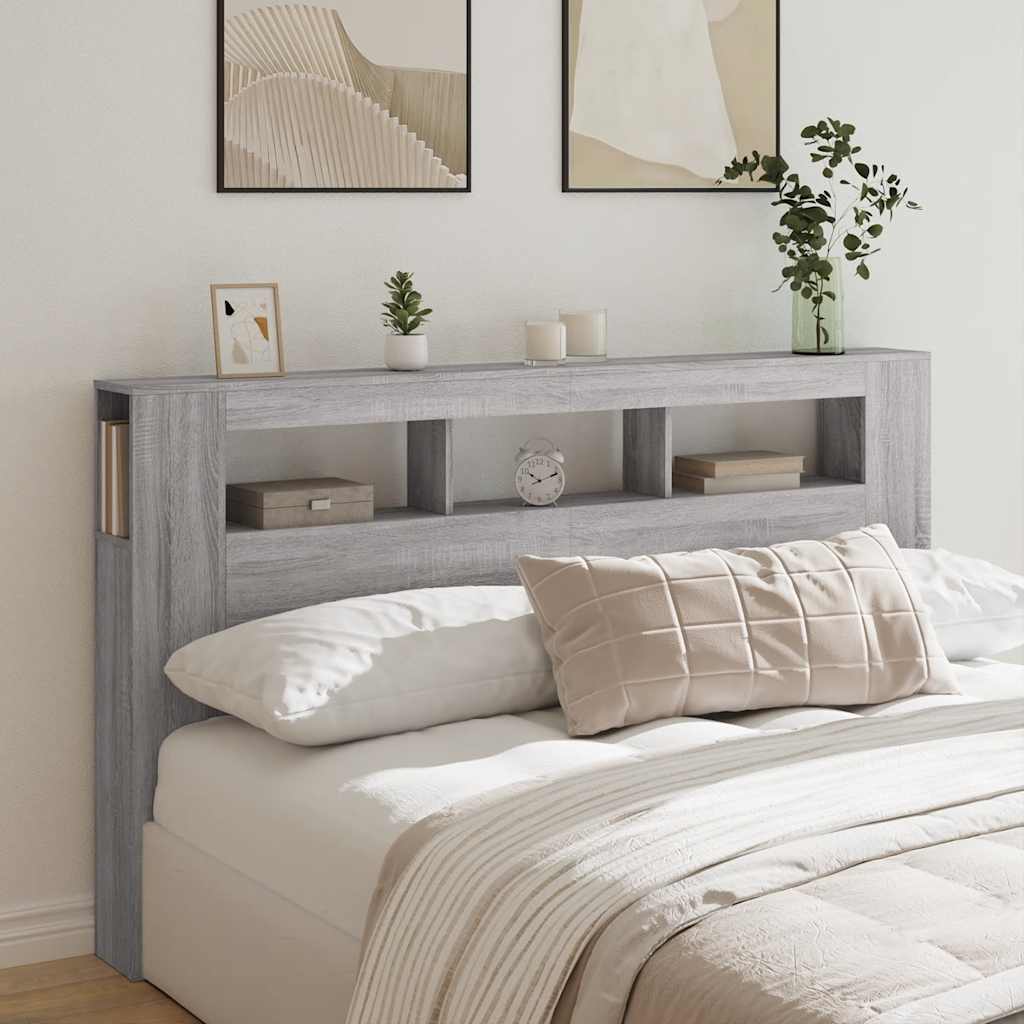 vidaXL LED Headboard Grey Sonoma 180x18,5x103,5 cm Engineered Wood