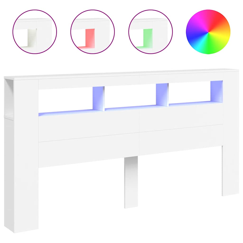 vidaXL LED Headboard White 200x18,5x103,5 cm Engineered Wood