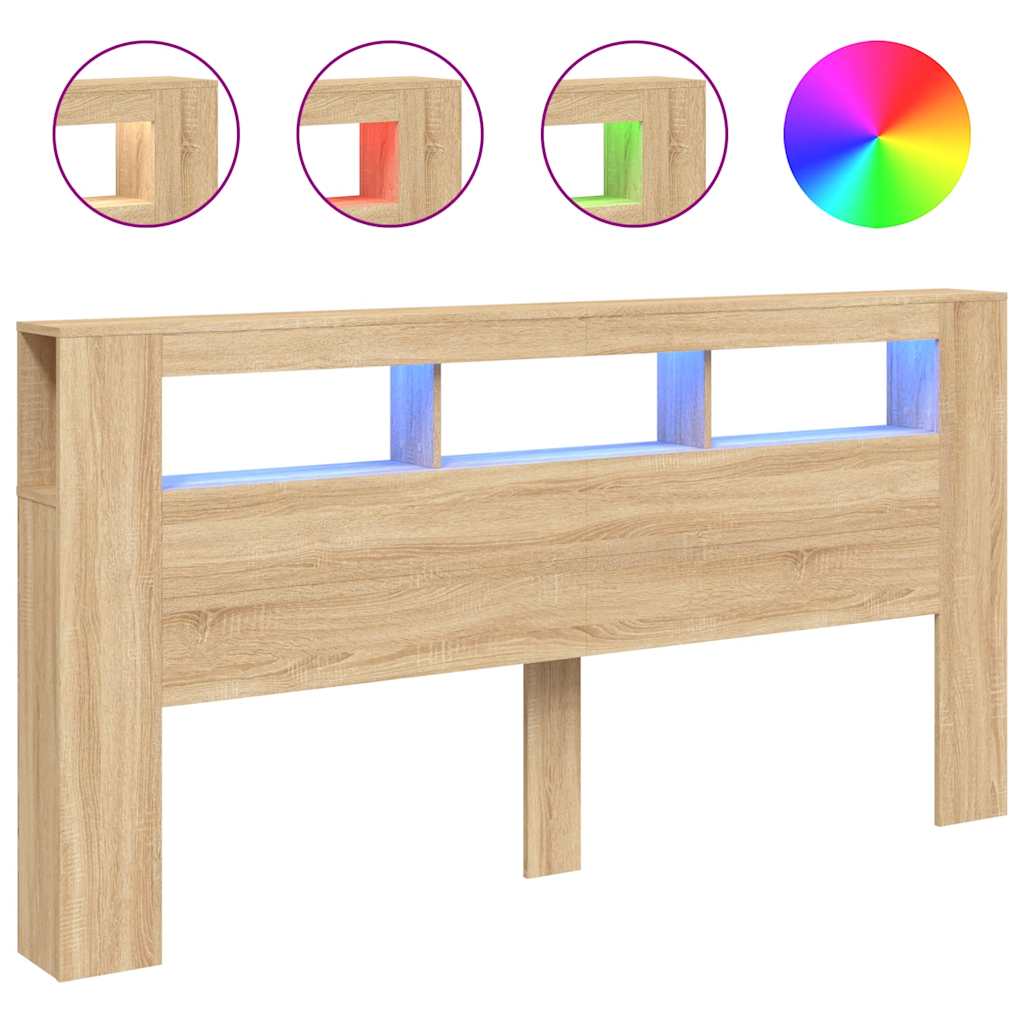 vidaXL LED Headboard Sonoma Oak 200x18,5x103,5 cm Engineered Wood