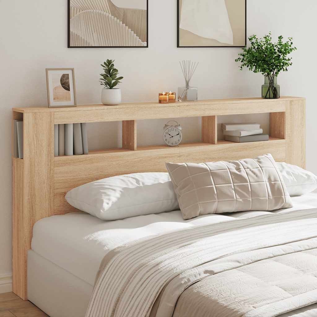 vidaXL LED Headboard Sonoma Oak 200x18,5x103,5 cm Engineered Wood