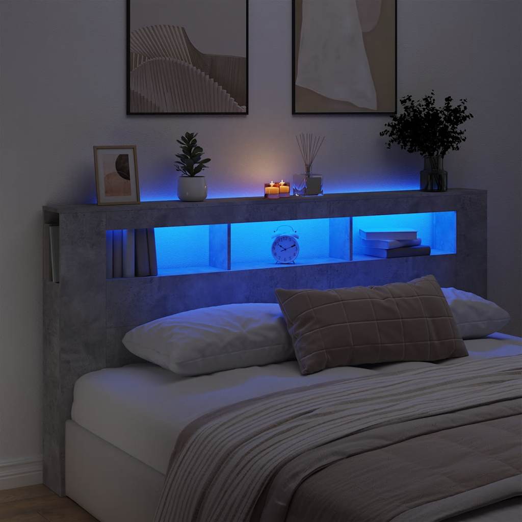 vidaXL LED Headboard Concrete Grey 200x18,5x103,5 cm Engineered Wood