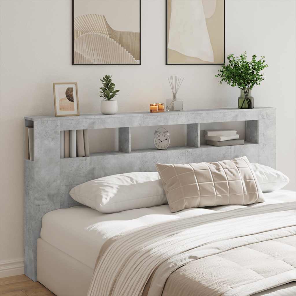 vidaXL LED Headboard Concrete Grey 200x18,5x103,5 cm Engineered Wood