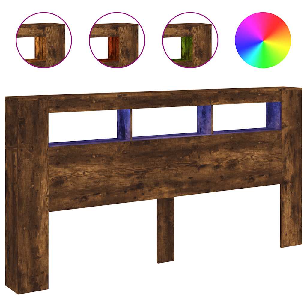 vidaXL LED Headboard Smoked Oak 200x18,5x103,5 cm Engineered Wood