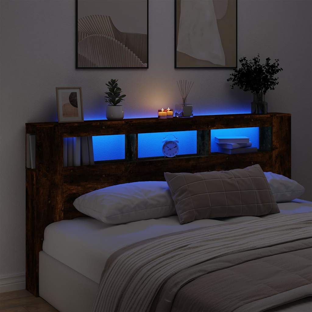vidaXL LED Headboard Smoked Oak 200x18,5x103,5 cm Engineered Wood