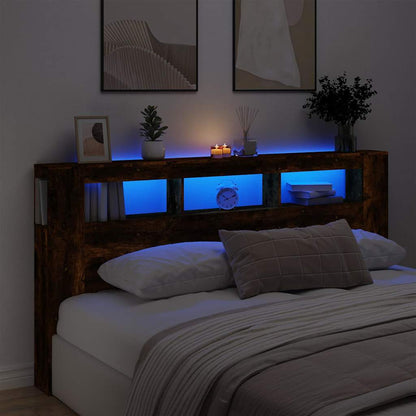 vidaXL LED Headboard Smoked Oak 200x18,5x103,5 cm Engineered Wood