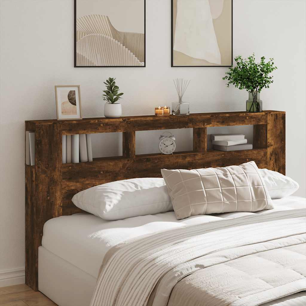 vidaXL LED Headboard Smoked Oak 200x18,5x103,5 cm Engineered Wood