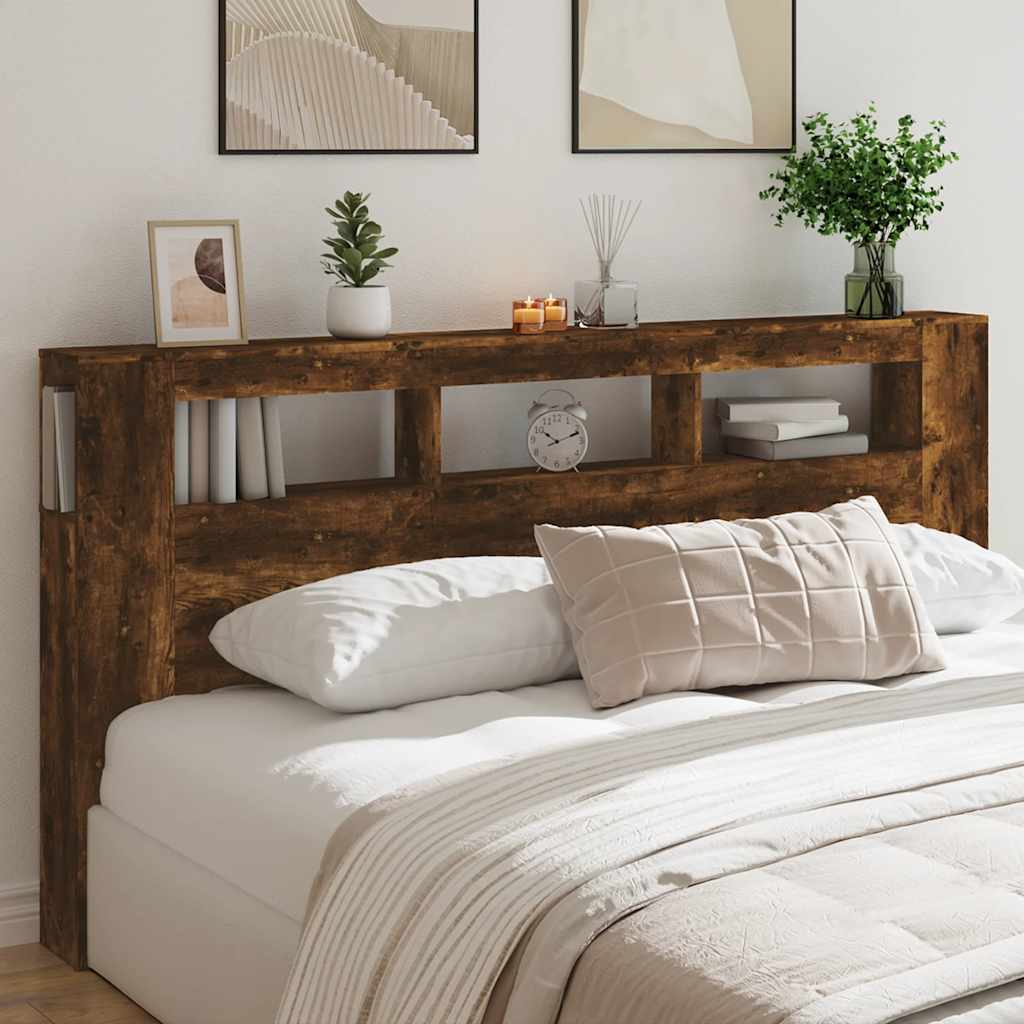vidaXL LED Headboard Smoked Oak 200x18,5x103,5 cm Engineered Wood