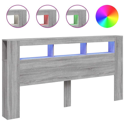 vidaXL LED Headboard Grey Sonoma 200x18,5x103,5 cm Engineered Wood