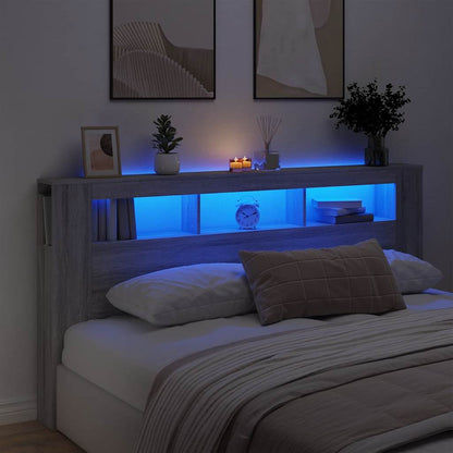 vidaXL LED Headboard Grey Sonoma 200x18,5x103,5 cm Engineered Wood