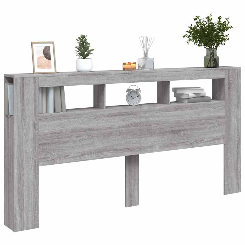 vidaXL LED Headboard Grey Sonoma 200x18,5x103,5 cm Engineered Wood