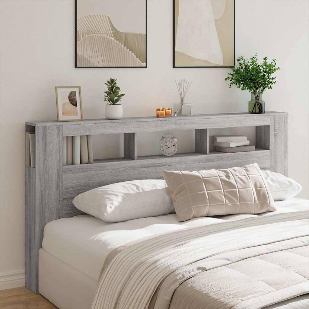 vidaXL LED Headboard Grey Sonoma 200x18,5x103,5 cm Engineered Wood