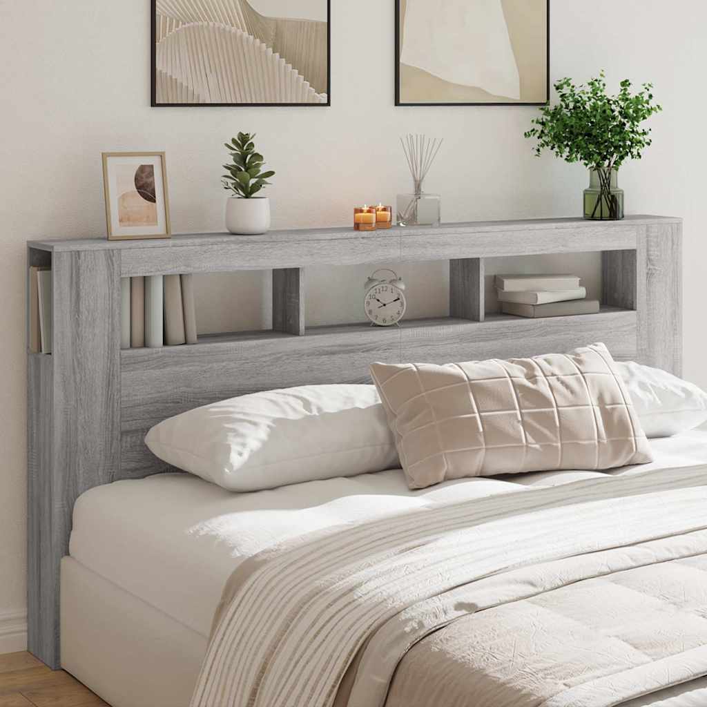 vidaXL LED Headboard Grey Sonoma 200x18,5x103,5 cm Engineered Wood